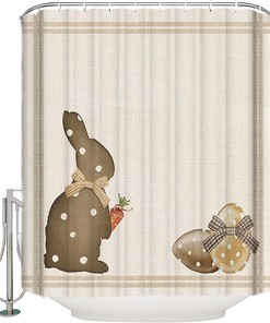 Easter Bunny Shower Curtain - Dots Rabbit Eggs Farmhouse Buffalo Plaid - Waterproof Decor For Bathrooms