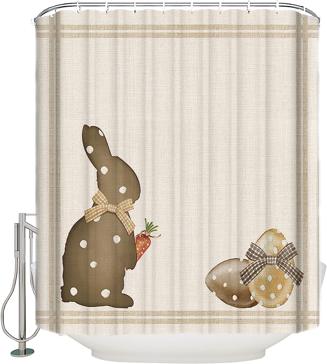 Easter Bunny Shower Curtain - Dots Rabbit Eggs Farmhouse Buffalo Plaid - Waterproof Decor For Bathrooms