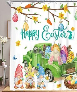 Easter Bunny Shower Curtain For Bathroom With Happy Easter Greeting