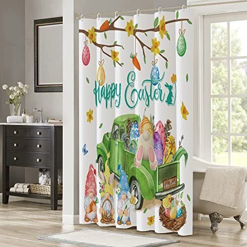 Easter Bunny Shower Curtain For Bathroom With Happy Easter Greeting