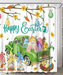 Easter Bunny Shower Curtain For Bathroom With Happy Easter Greeting