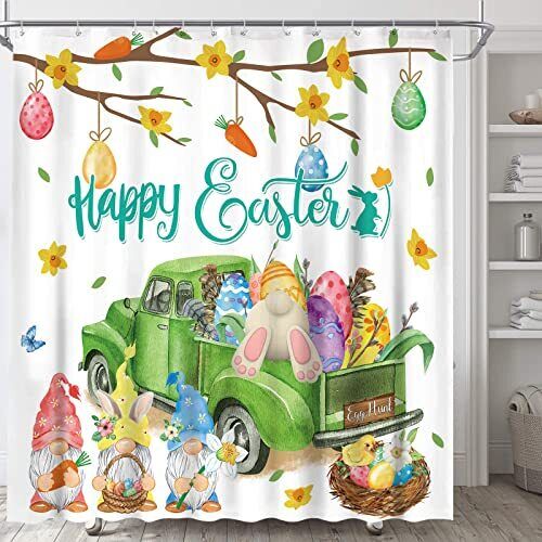Easter Bunny Shower Curtain For Bathroom With Happy Easter Greeting