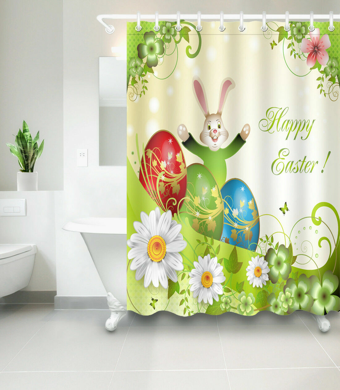 Easter Bunny Shower Curtain For Spring Bathroom Decor