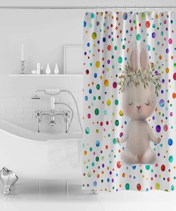Easter Bunny Shower Curtain - Funny Rabbit Summer Daisy Colorful Polka Dots Waterproof Fabric Bathroom Decor