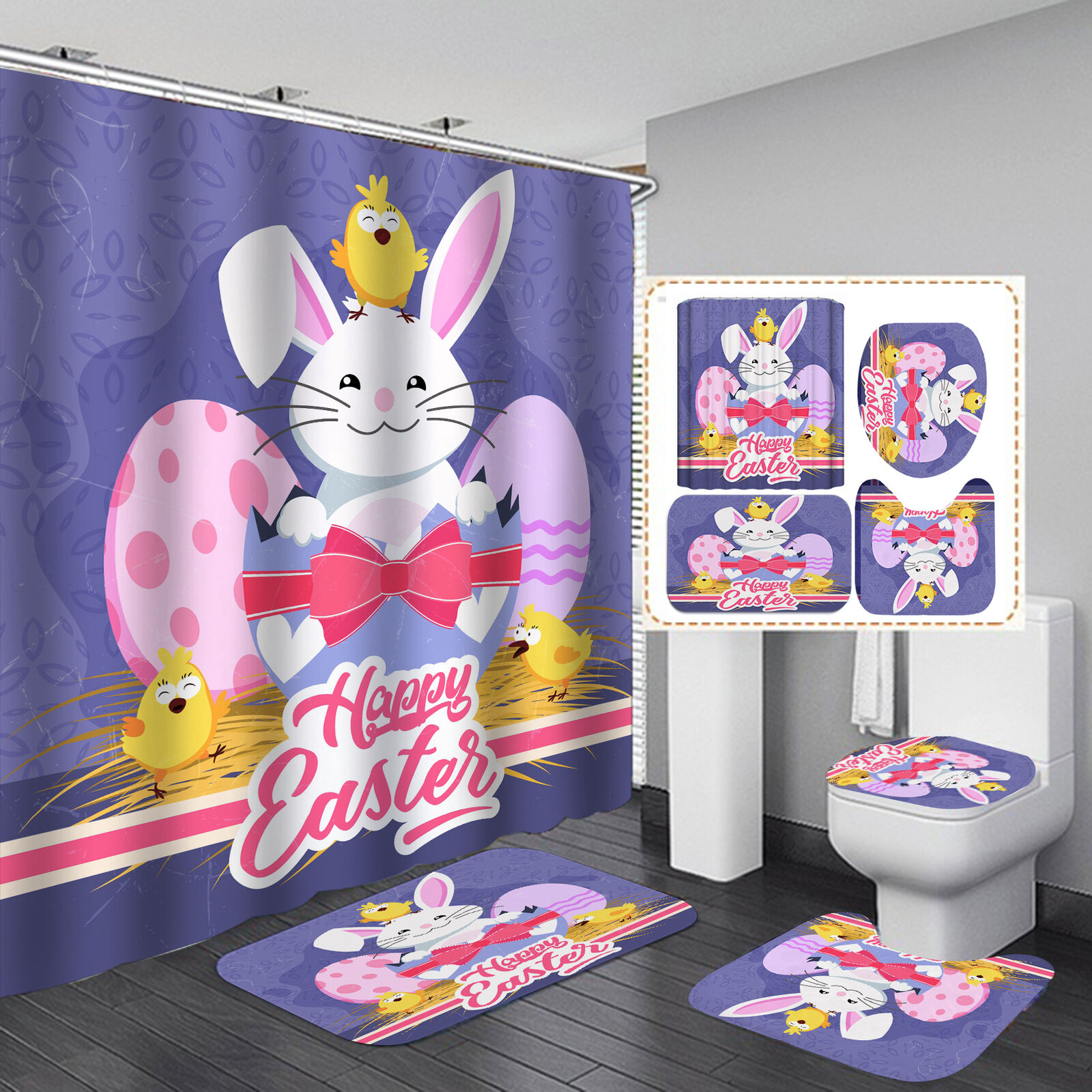 Easter Bunny Shower Curtain Mat With Bunny Design For A Festive Bathroom