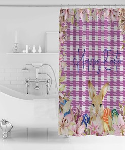 Easter Bunny Shower Curtain - Seasonal Purple Plaid for Bathroom Bathtubs