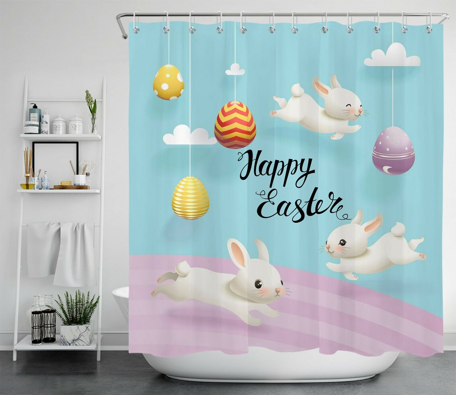 Easter Bunny Shower Curtain Set - Colorful And Fun Bathroom Decor - Image 2