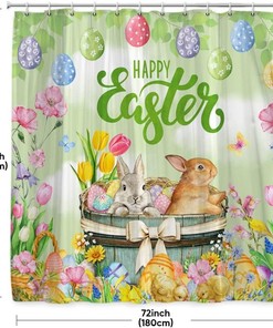 Easter Bunny Shower Curtain - Spring Colorful Floral Flower Eggs Bathroom Decorations