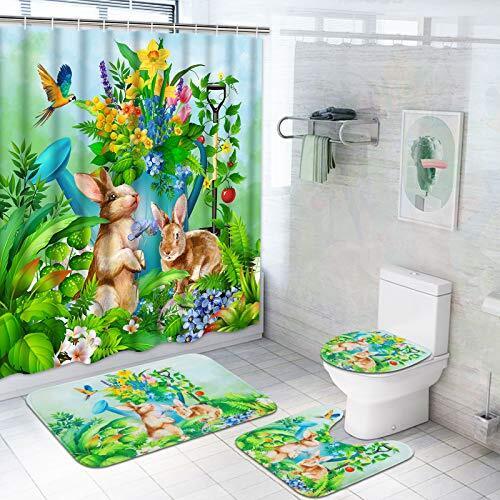 Easter Bunny Shower Curtain With Fun Quote For Bathroom Decor