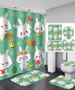 Easter Bunny Shower Curtain With Pastel Colors
