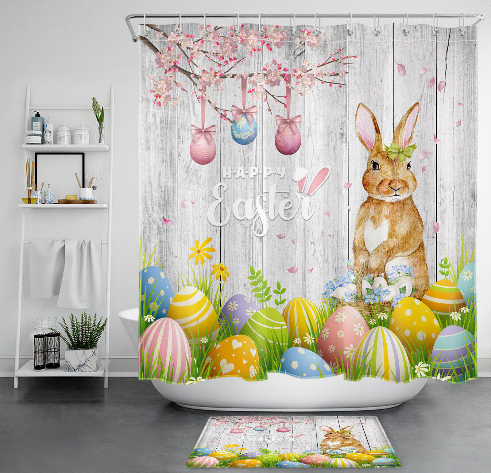 Easter Bunny Shower Curtain With Quotes