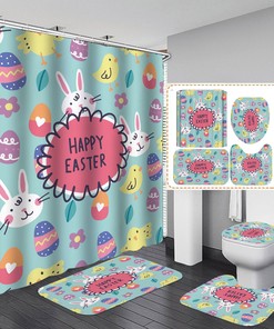 Easter Bunny Spring Floral Shower Curtain - Rustic Wood Planks Bathroom Decor