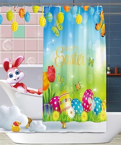 Easter Bunny Sunshine Shower Curtain - Spring-Inspired Bathroom Decor with Waterproof Fabric and Charming Design