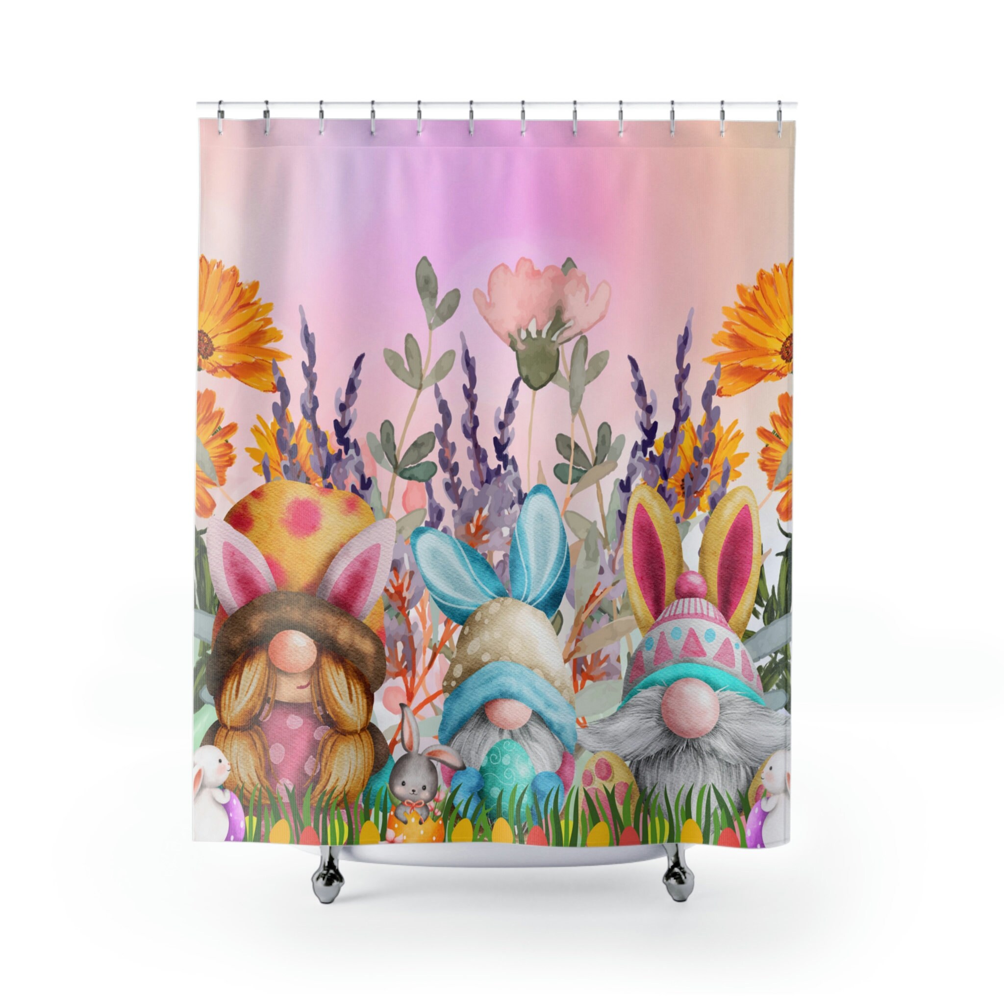 Easter Bunny With Eggs And Cute Animals Spring Shower Curtain With Bathroom Shower Curtains