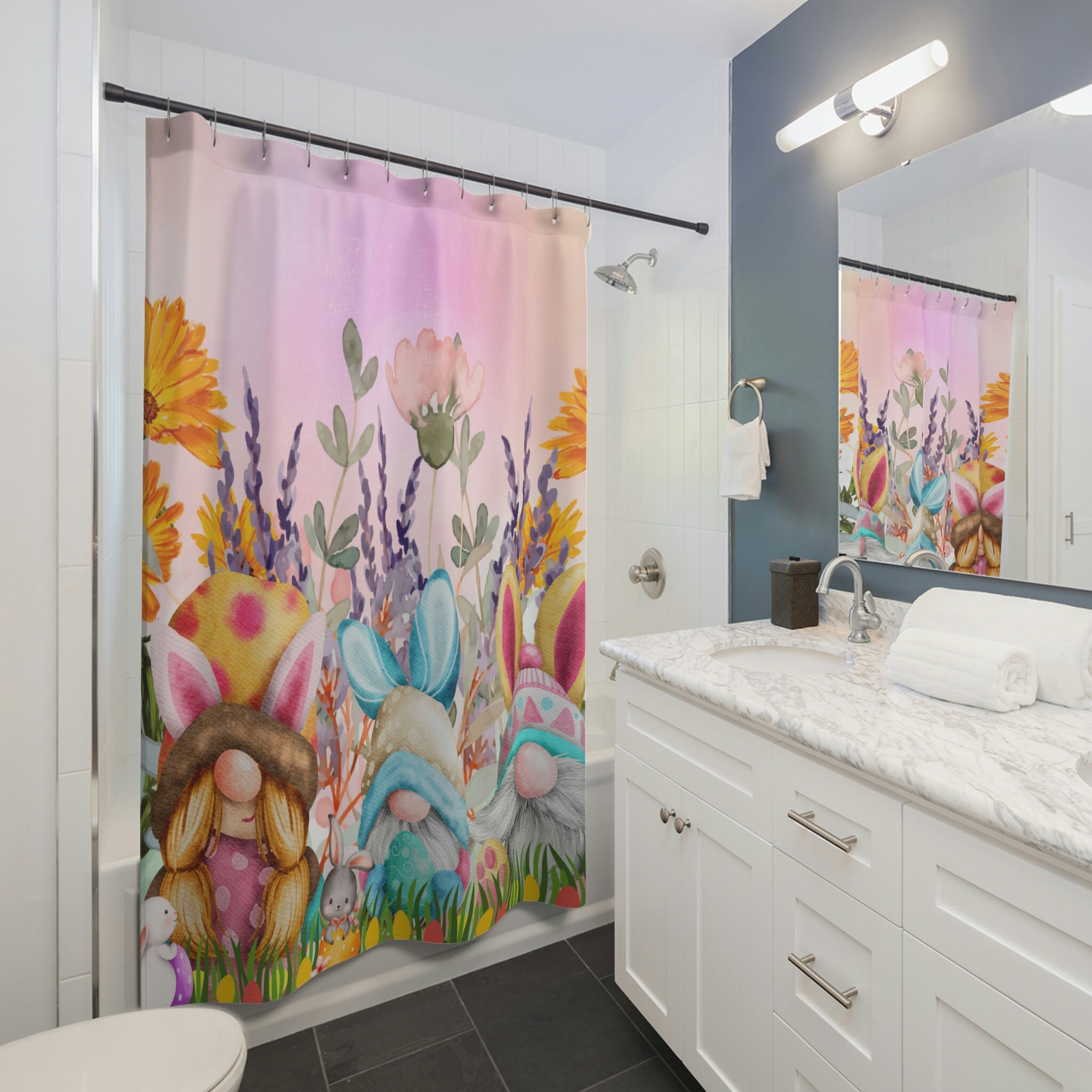 Easter Bunny With Eggs And Cute Animals Spring Shower Curtain With Bathroom Shower Curtains