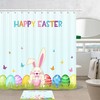 Easter Bunny and Colored Eggs Fabric Shower Curtain with 12 Hooks for Seasonal Bathroom Decor