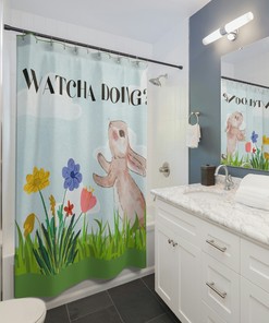 Easter Bunny and Flowers Shower Curtain for Cheerful Bathroom Decor, 72x72 - Kids Bathroom Shower Curtain