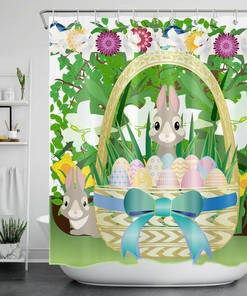Easter Cartoon Bunny with Colorful Eggs Shower Curtain for Spring