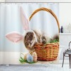 Easter Cat And Bunny Shower Curtain - Cloth Fabric Bathroom Decor In Soft Blue Multicolor