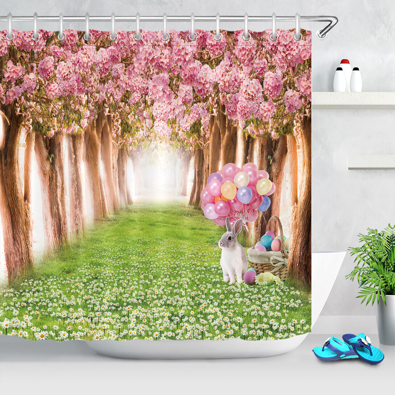Easter Chick And Eggs Shower Curtain For A Traditional Bathroom Decor, Classic Bathroom Accessories - Image 2