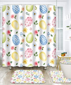 Easter Colorful Eggs And Flowers White Shower Curtain And Beautiful Shower Curtain Designs
