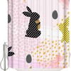 Easter Day Bunny Egg Silhouettes Shower Curtain Waterproof Fabric Decor For Bathroom Black Pink