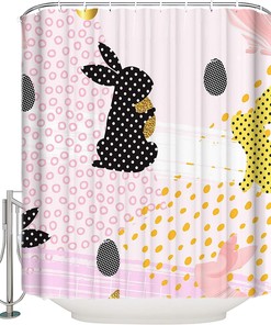 Easter Day Bunny Egg Silhouettes Shower Curtain Waterproof Fabric Decor For Bathroom Black Pink
