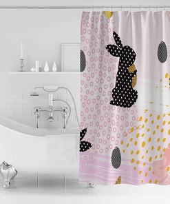 Easter Day Bunny Egg Silhouettes Shower Curtain Waterproof Fabric Decor For Bathroom Black Pink