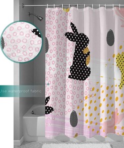 Easter Day Bunny Egg Silhouettes Shower Curtain Waterproof Fabric Decor For Bathroom Black Pink