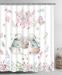 Easter Day Shower Curtain With Cute Rabbits And Easter Eggs Vintage Bathroom Shower Curtains Print