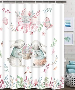 Easter Day Shower Curtain With Cute Rabbits And Easter Eggs Vintage Bathroom Shower Curtains Print