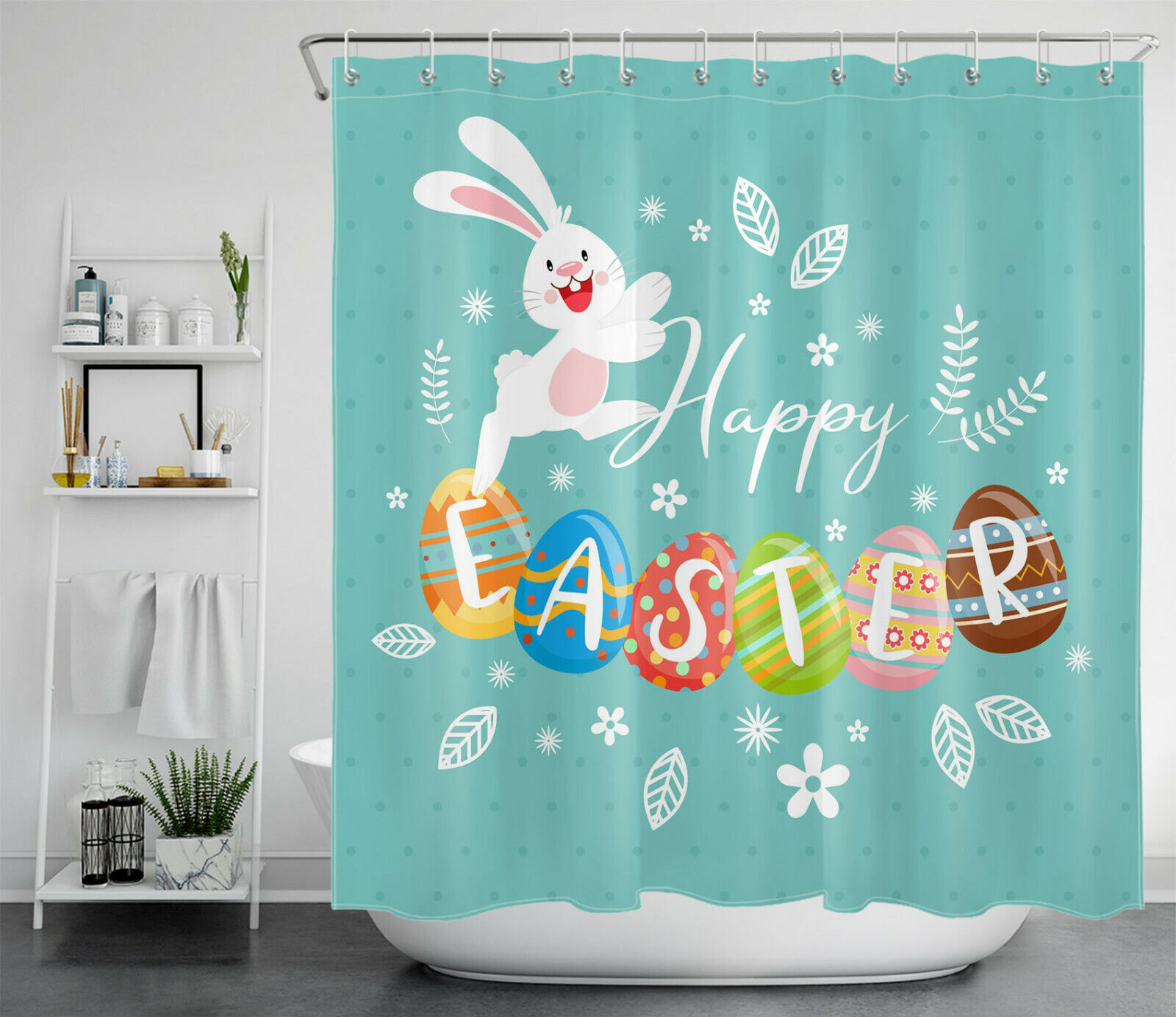 Easter Designed Fabric Shower Curtain - Waterproof - Image 2