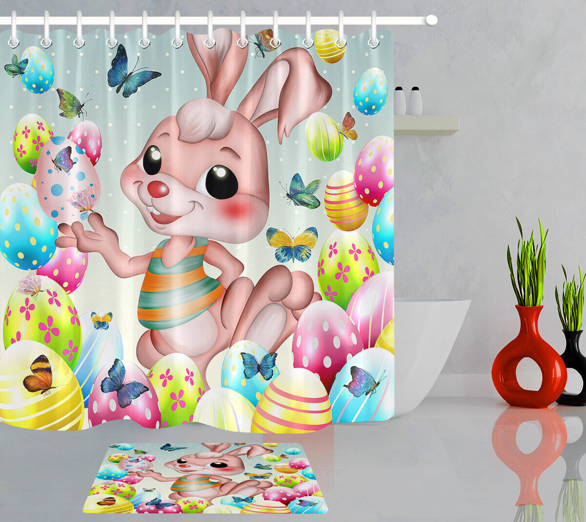 Easter Designed Fabric Shower Curtain With Waterproof Fabric