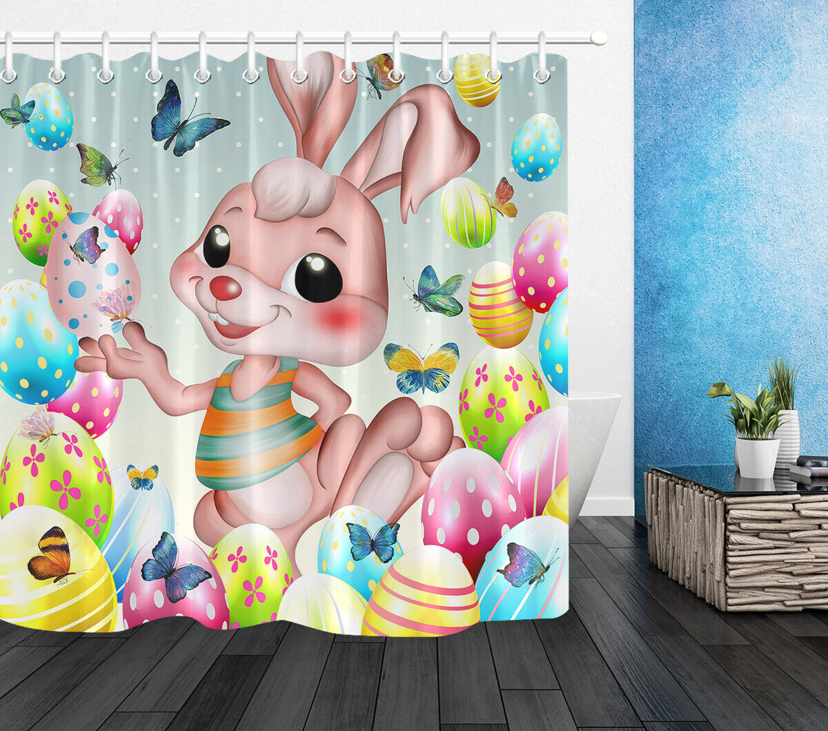 Easter Designed Fabric Shower Curtain With Waterproof Fabric - Image 2