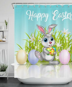 Easter Egg Bunny Cute Cartoon Flower Shower Curtain and Bathroom Decoration Set