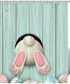 Easter Egg Butterfly Green Truck Shower Curtain - Wood Planks Bathroom Decor