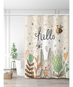 Easter Egg Daisy Floral Shower Curtain - Green Grass Wood Fence Bathroom Accessories