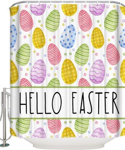 Easter Egg Hello Colorful Eggs Shower Curtain - Spring Holiday Waterproof Bath Curtain For Easter Bathroom Decor
