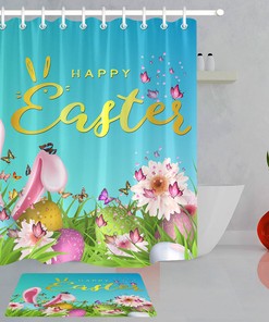 Easter Egg, Rabbit, And Butterfly Floral Shower Curtain For Bathroom Decor
