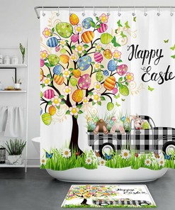 Easter Eggs Abstract Colorful Lines Shower Curtain - Adorable Bathroom Decor