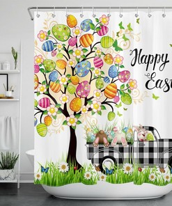 Easter Eggs Abstract Colorful Lines Shower Curtain - Adorable Bathroom Decor