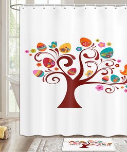 Easter Eggs And Birds Curtain Fabric with Hooks for Bathroom Decor
