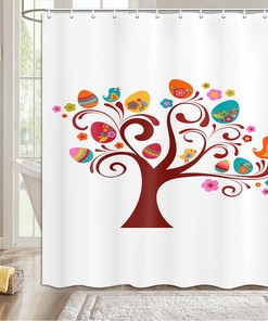 Easter Eggs And Birds Curtain Fabric with Hooks for Bathroom Decor