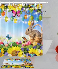 Easter Eggs And Bunny Floral Shower Curtain For Bathroom Decor