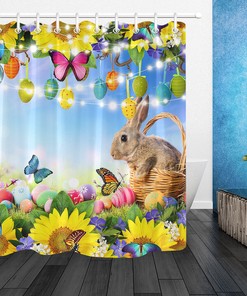 Easter Eggs And Bunny Floral Shower Curtain For Bathroom Decor