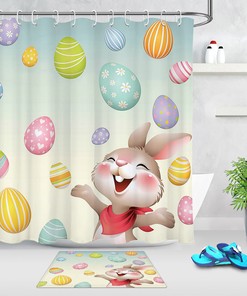 Easter Eggs And Cartoon Rabbit Printed Shower Curtain For Bathroom Decor