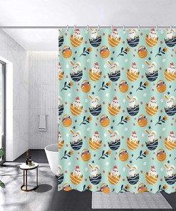 Easter Eggs Bunny Shower Curtain, Happy Easter Theme For Home Bathtubs Decorations With Full Size Curtain