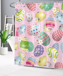 Easter Eggs Flower Pattern on Pink Shower Curtain for Spring Bathroom