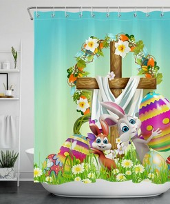 Easter Eggs & Garland Shower Curtain - Festive Bathroom Decor