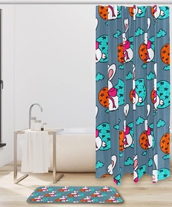 Easter Eggs Gray Shower Curtain With Rabbit Design